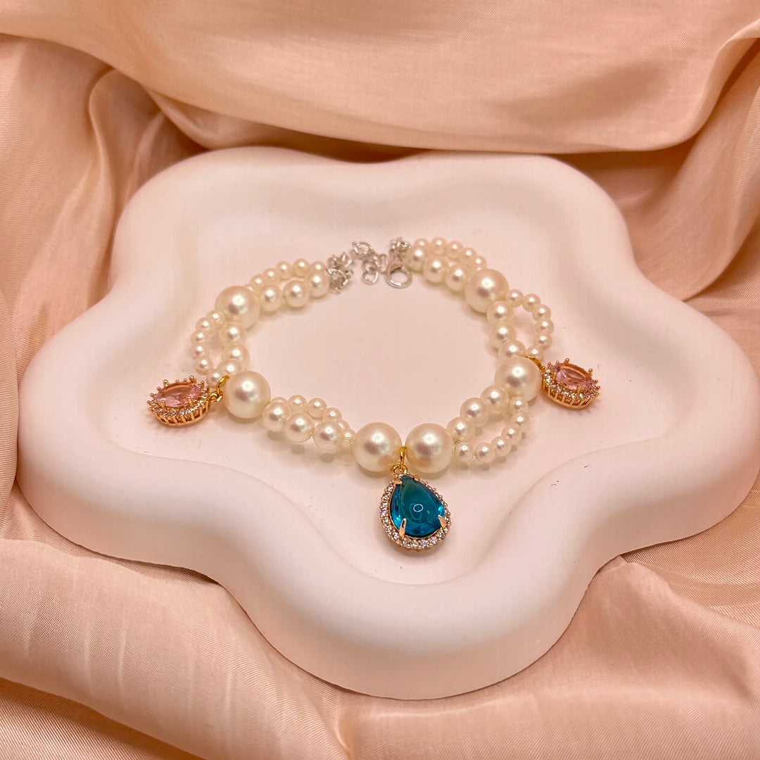 珠璎閣｜パステルブルーの綿語・オリジナルペット猫犬ネックレス・洗練された高級INS風質優